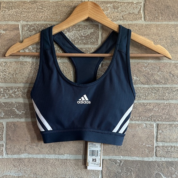 Adidas Believe This 3 Stripe Rib Bra - Crew Navy / White - Picture 3 of 6